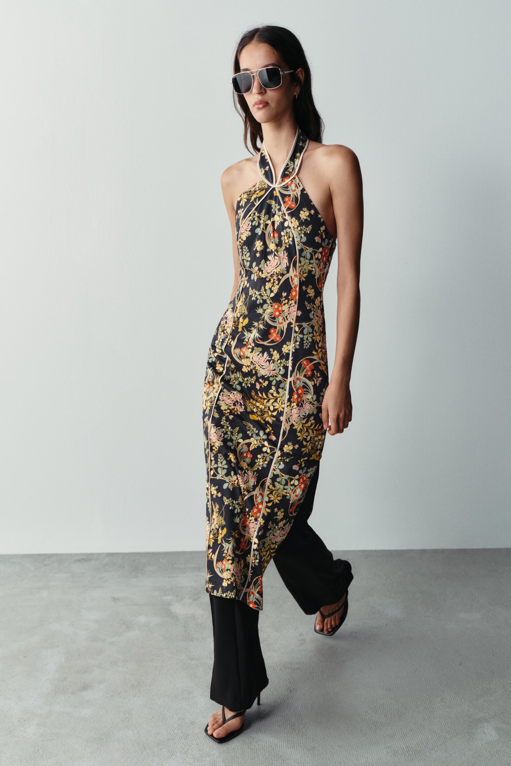 PRINTED HALTER DRESS